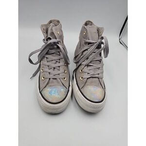 Converse All Star Women's Gray & Iridescent Lace Up High Top Sneakers 8